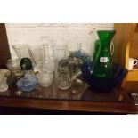 SHELF OF CUT GLASS & OTHER GLASS WARE