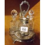 CUT GLASS CONDIMENT SET WITH PLATED CARRIER