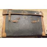 BLACK & BROWN VINTAGE DOMED TRAVEL TRUNK