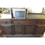 LARGE OLD STAIN PINE SIDEBOARD WITH CUPBOARDS & DRAWERS (A/F) 6FT 6'' WIDE
