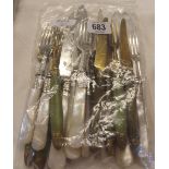 BAG CONTAINING 6 M.O.P FRUIT KNIFE & FORKS & 6 T-KNIVES & FORKS