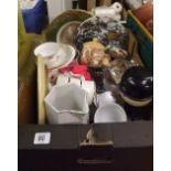 CARTON WITH MIXED GLASS WARE, PLATES, CUPS & SAUCERS,A CLOWN & MOTHERS PRIDE FIGURE