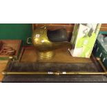 BRASS HELMET COAL SCUTTLE & METAL & BRASS HEARTH SURROUND