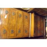 VICTORIAN INLAID WALNUT & MAHOGANY CHEST ON CHEST WITH SLIDING SHELF & BRASS DROP HANDLES (2FT