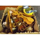 CARTON OF WOODEN ORNAMENT, WADE FIGURES ETC