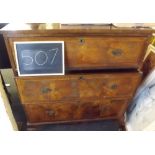 WALNUT & MAHOGANY INLAID CHEST OF 3 LONG DRAWERS WITH BRASS DROP HANDLES 39£ WIDE