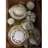 CARTON WITH MIXED CUPS & SAUCERS INCL: PRETTY FLOWERS BY WINDSOR BONE CHINA & OTHER CEREAL BOWLS &