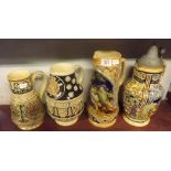 4 LARGE GERMAN BEER JUGS