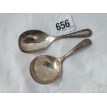 Georgian caddy spoon with circular bowl - 1790 by IB - and another modern