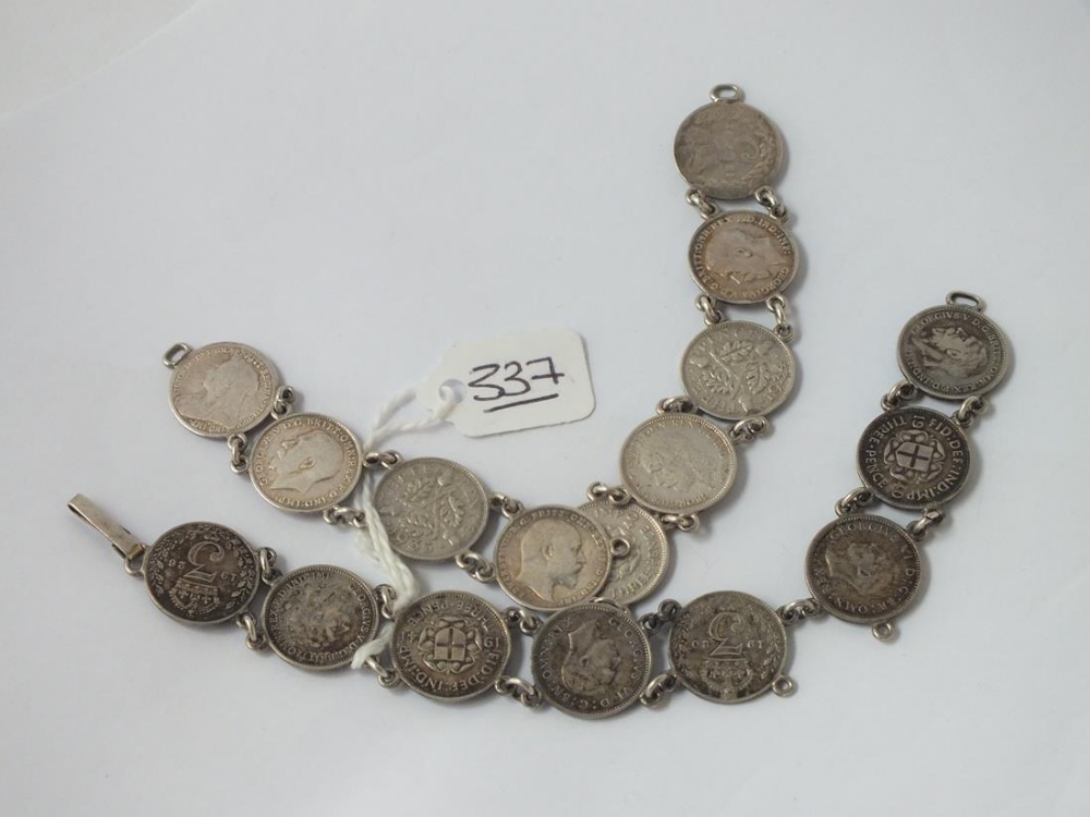 Two silver coin bracelets all pre 1947 - 29gms