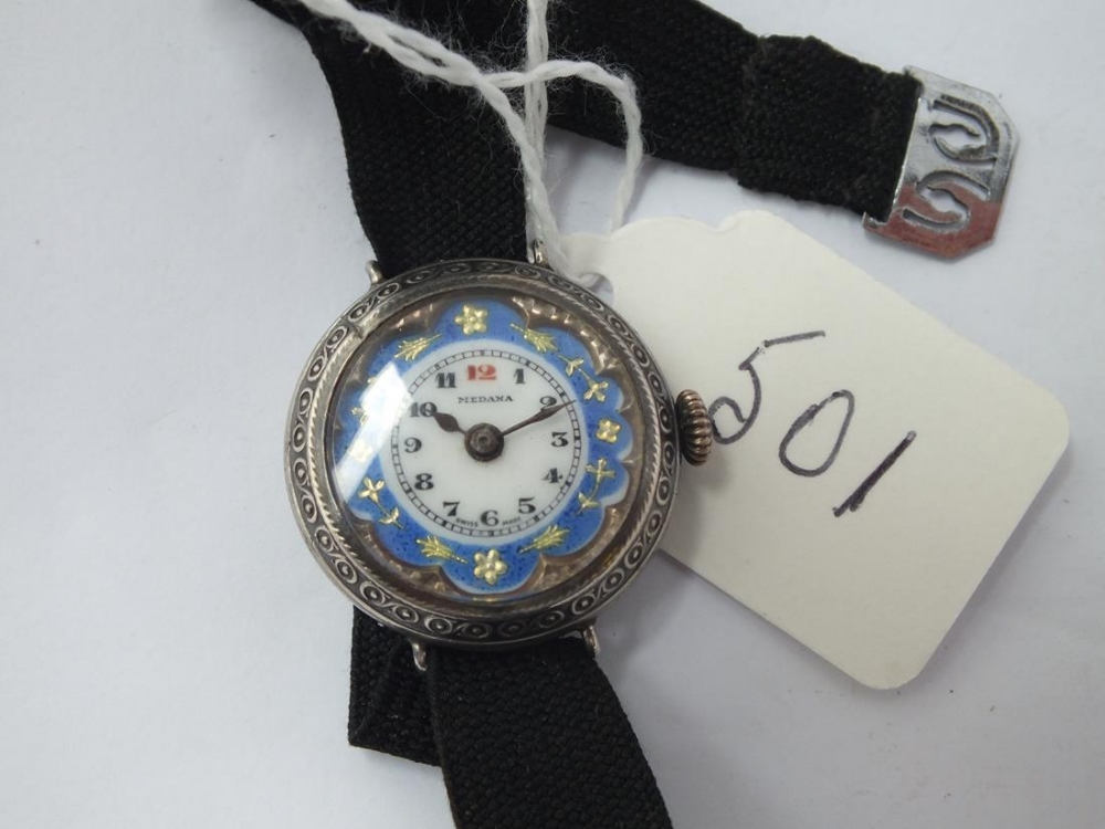 An attractive ladies silver & enamel wrist watch by MEDANA