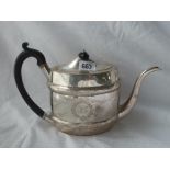 George III oval teapot with two bright cut bands - 1797 by Urquart and N Hart - 520gms