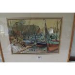 JOYCE LILLINGSTON - Fishin boats Honfleur - 9 x 13 - Inscribed