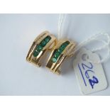A good pair heavy emerald & diamond earrings set in gold - 12.8gms