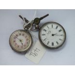 Two fob watches - 1 with key & 1 silver