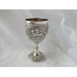 Good quality Indian goblet cast with figures and animals 6" high - 148gms