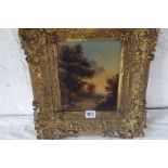 19thCENTURY ENGLISH SCHOOL - Figures in a river landscape on oak panel - 8 x 7