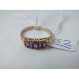 A quality amethyst & diamond carved half hoop ring in 9ct - size R - 2.9gms