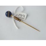 A Lapis & diamond globe terminal stick pin