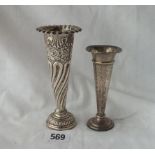 Edwardian embossed V-shaped vase - 1903 - 5" high and another