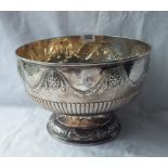 Late Victorian rose bowl with drooped festoons and half-fluted - 10"DIA - London 1896 - 905gms (