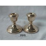 Pair of circular based dwarf candlesticks - 2.25" high - B'ham