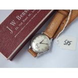 A good gents wrist watch by JW Benson with seconds sweep, leather strap & original box