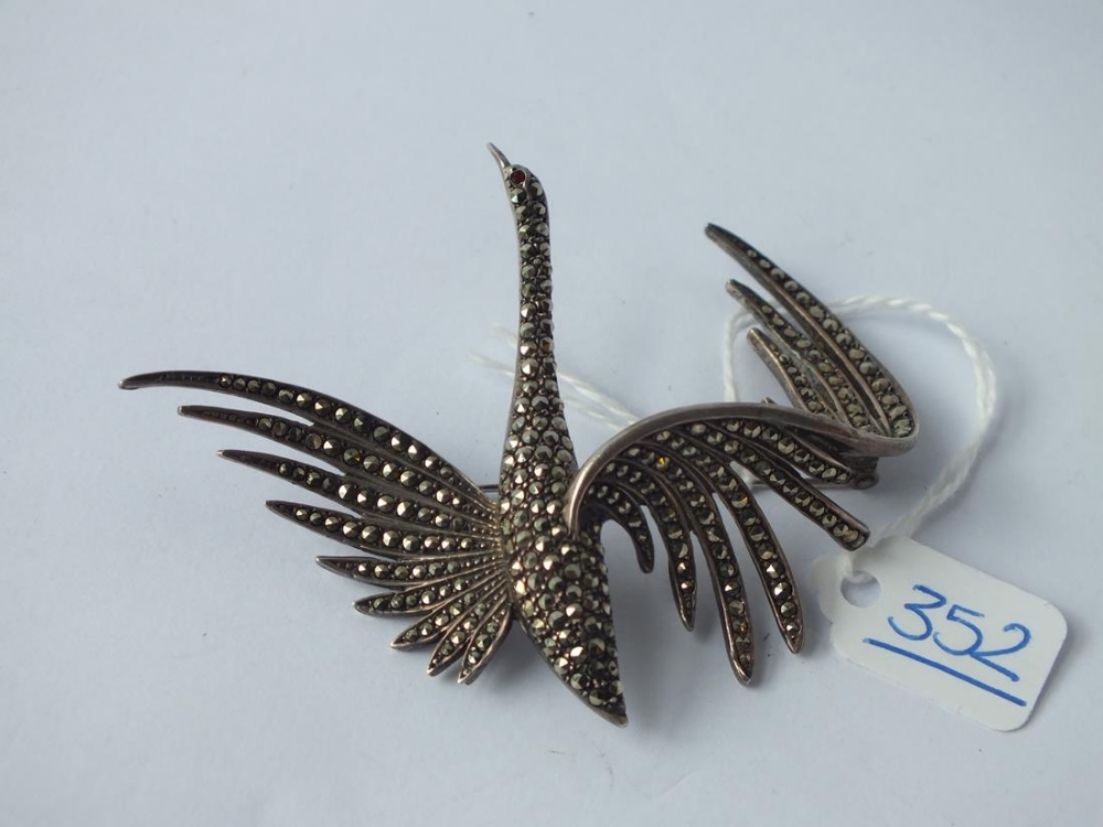 A silver & marcasite swan brooch