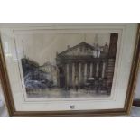A signed coloured etching of the Royal Exchange, London by CECIL TATTON WINTER