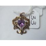 A pearl & amethyst pendant in 9ct - 2.3gms