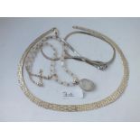 Two silver necklaces & stone set necklace