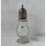 Georgian cut glass and silver mounted caster - unmarked - 7" high