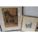A signed etching of Exeter Guildhall by PRIMROSE & another by W.H. STEET