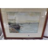 WILLIAM CARLAW - Figures loading nets into fishin boat - 10 x 13 - signed
