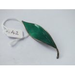 A Norwegian silver & enamel leaf brooch by David Anderson