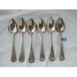 Set of six Georgian teaspoons - 1822/6 by script JH - 125gms