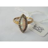 An opal & diamond marquise cluster ring (1 opal damaged ) in 8ct gold - size S - 3.3gms