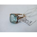 A large blue stone dress ring set in 9ct - size R - 2.7gms