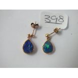 A pair of blue stone set drop ear pendands in 9ct
