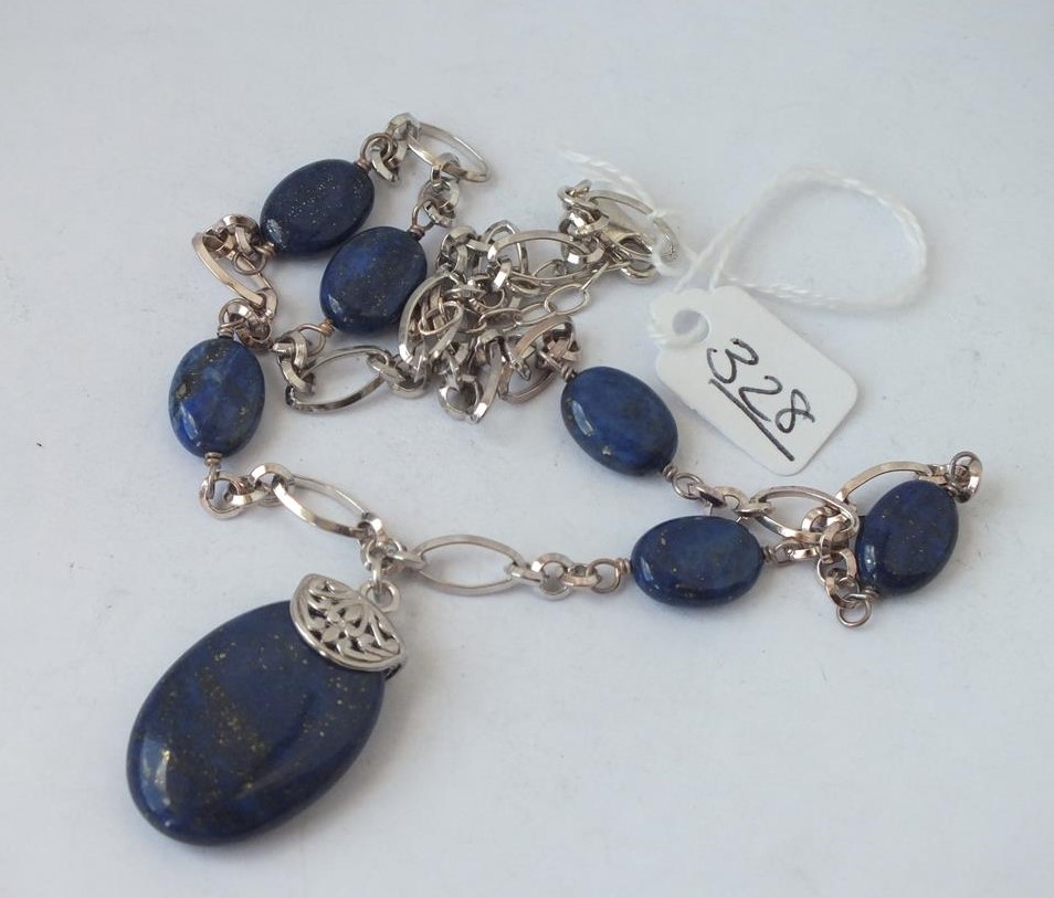 A silver & Ladis panel drop pendant necklace