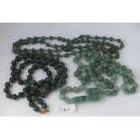 Three green glass bead necklaces