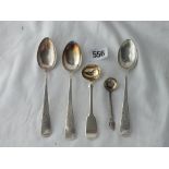 A Victorian salt spoon - 1863 & another 1853 & 3 continental spoons