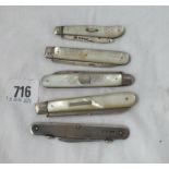 Five various silver mounted fruit knives