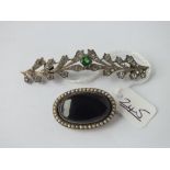 A agate & pearl mourning brooch & paste floral brooch