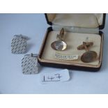 Two pairs of silver cufflinks in box