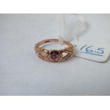 A ruby set hearts shoulders ring - size L - 1.9gms