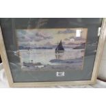 J.S. MACKAY 1914 - Boat in Estuary at sunset - 6 x 9.5 - signed & dated