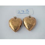 A pair of back & front heart shaped lockets set in 9ct