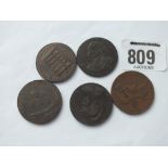 Yarmouth halfpenny token & 4 others