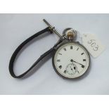 A gents silver pocket watch with seconds sweep on leather Albert